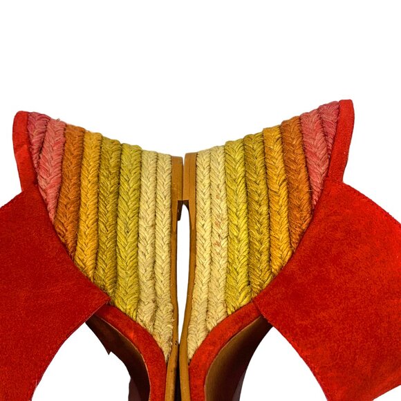 Free People Glorieta Red Suede Rainbow Ombre‎ Espadrille Wedge Sandals - Picture 11 of 12